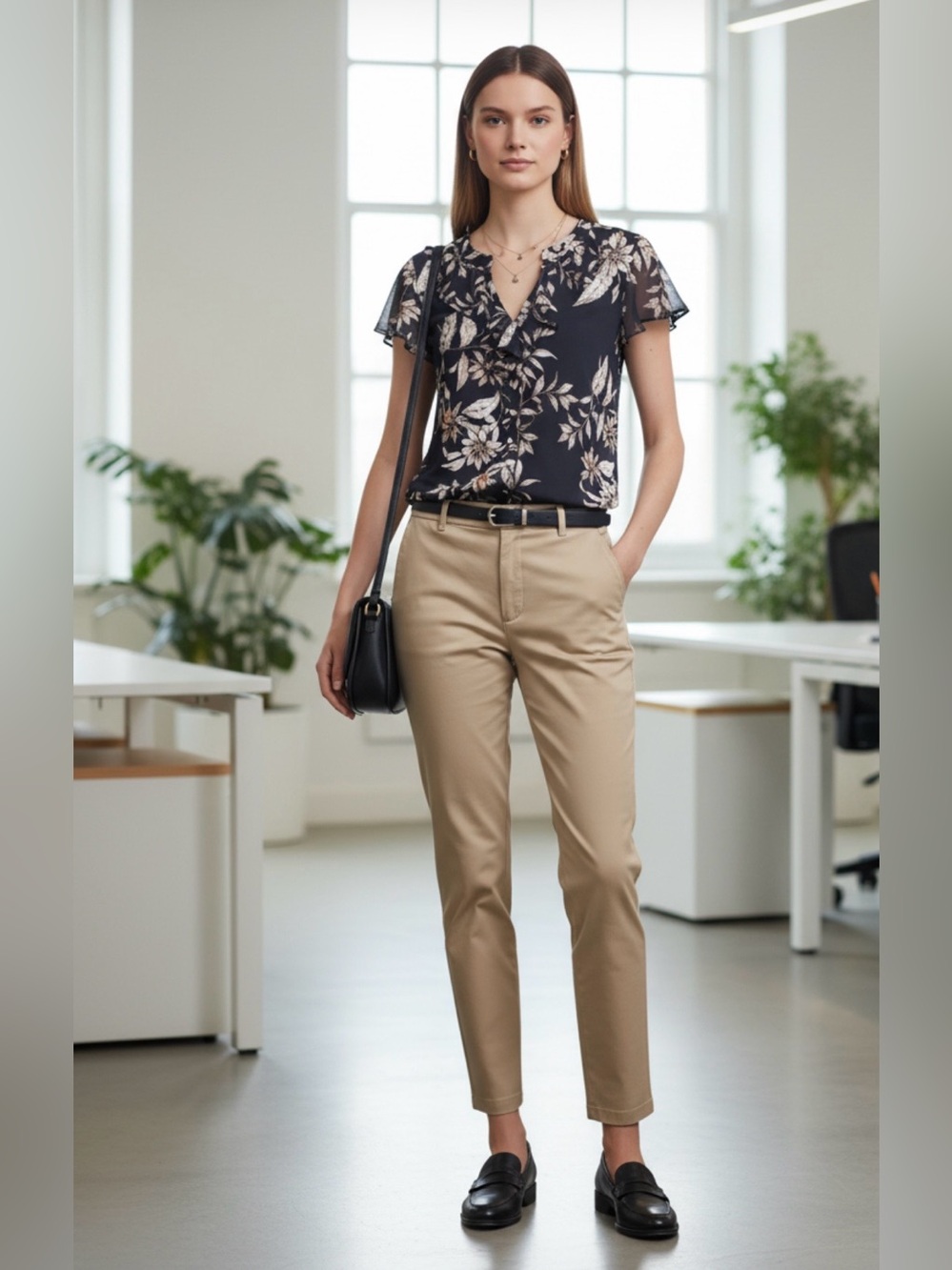 PerSeption Concept Black Floral Ruffle-Trim Button-Front Blouse retail $40